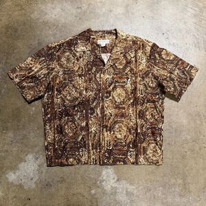 Vintage 60s Duke Kahanamoku Hawaiian Loop Collar Button Up Boxy Shirt USA Sz L